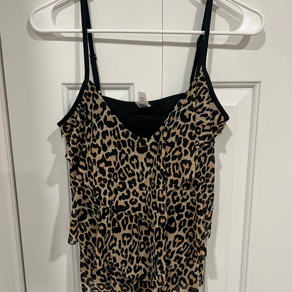 Vintage Y2K Leopard Print Ruffle Cami Top - festival vibes